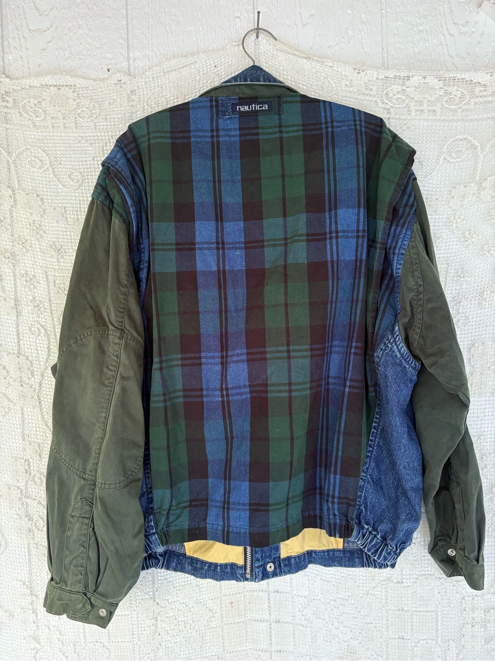Vintage 90 s Nautica Blue Denim Body with Olive Green Sleeves Field Jacket